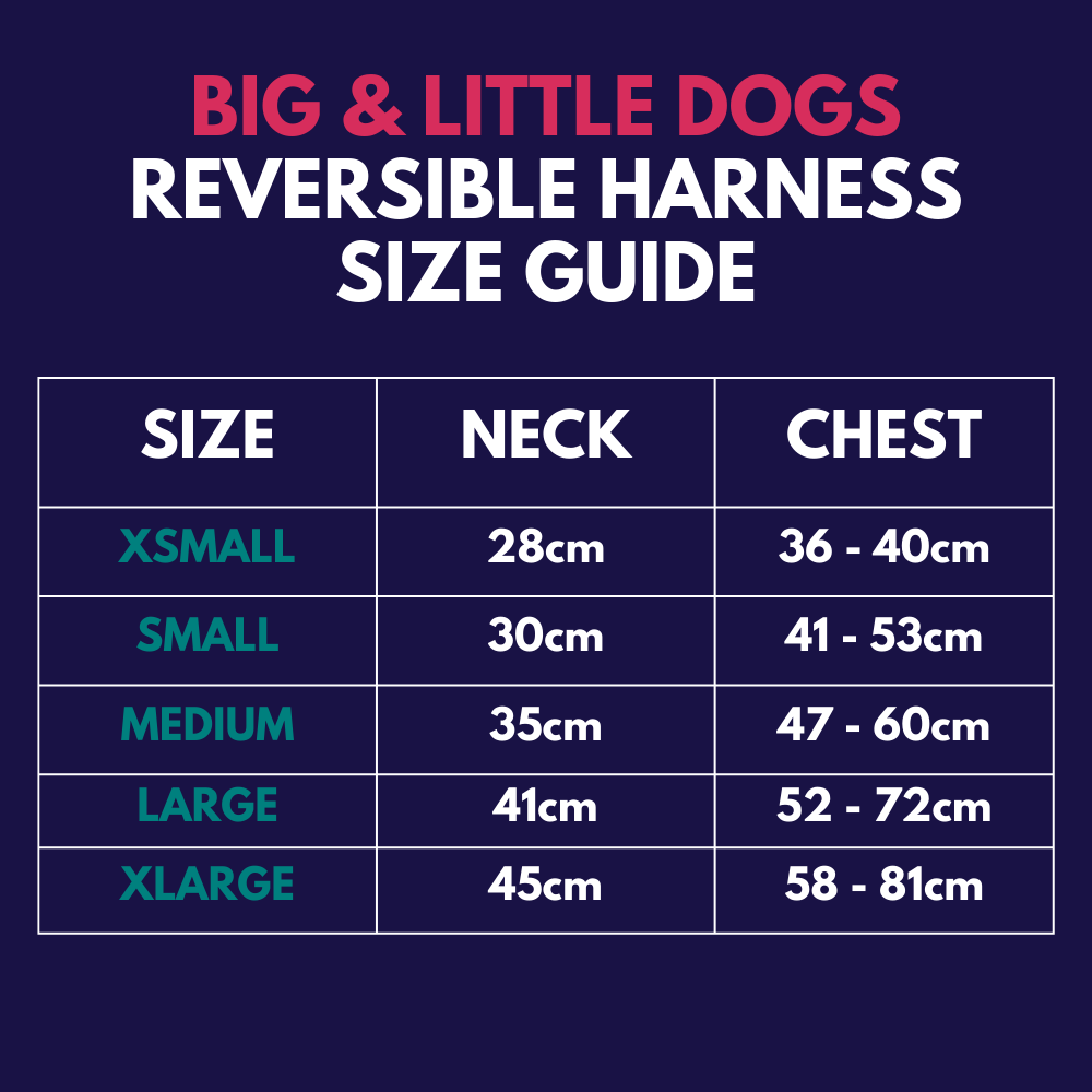 Big and Little Dogs reversible harness - Size guide