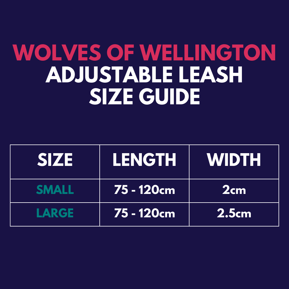Wolves of Wellington adjustable dog leash - size guide