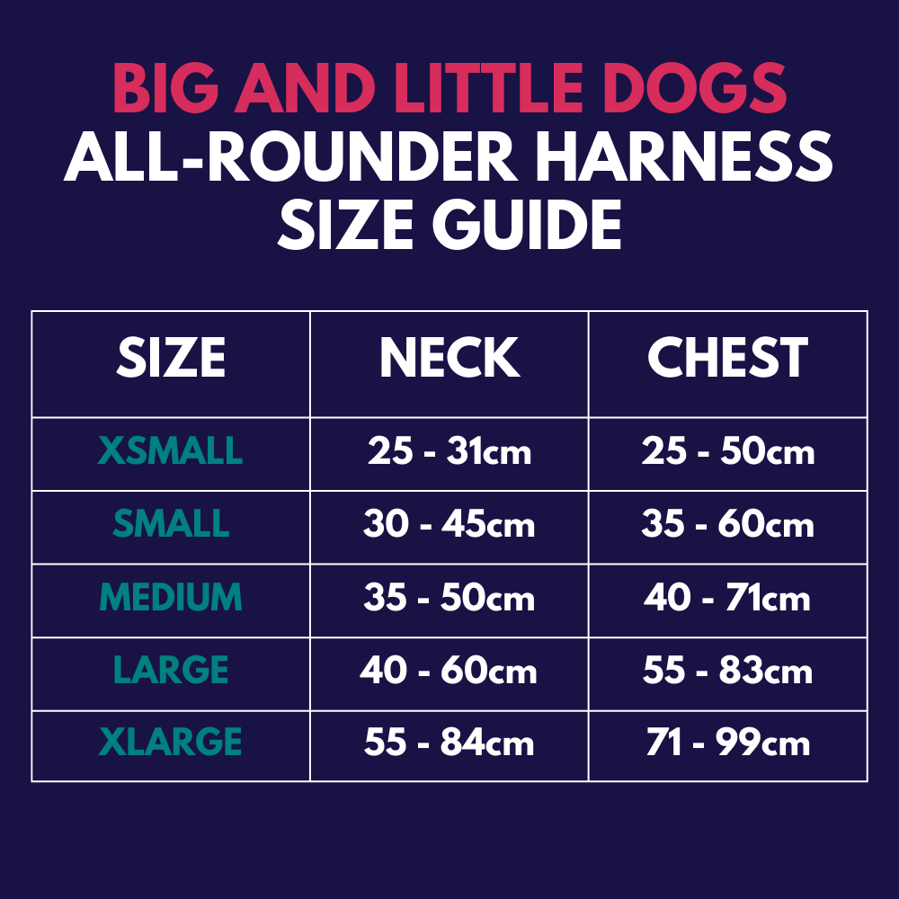 Big and Little Dogs all-rounder harness - size guide