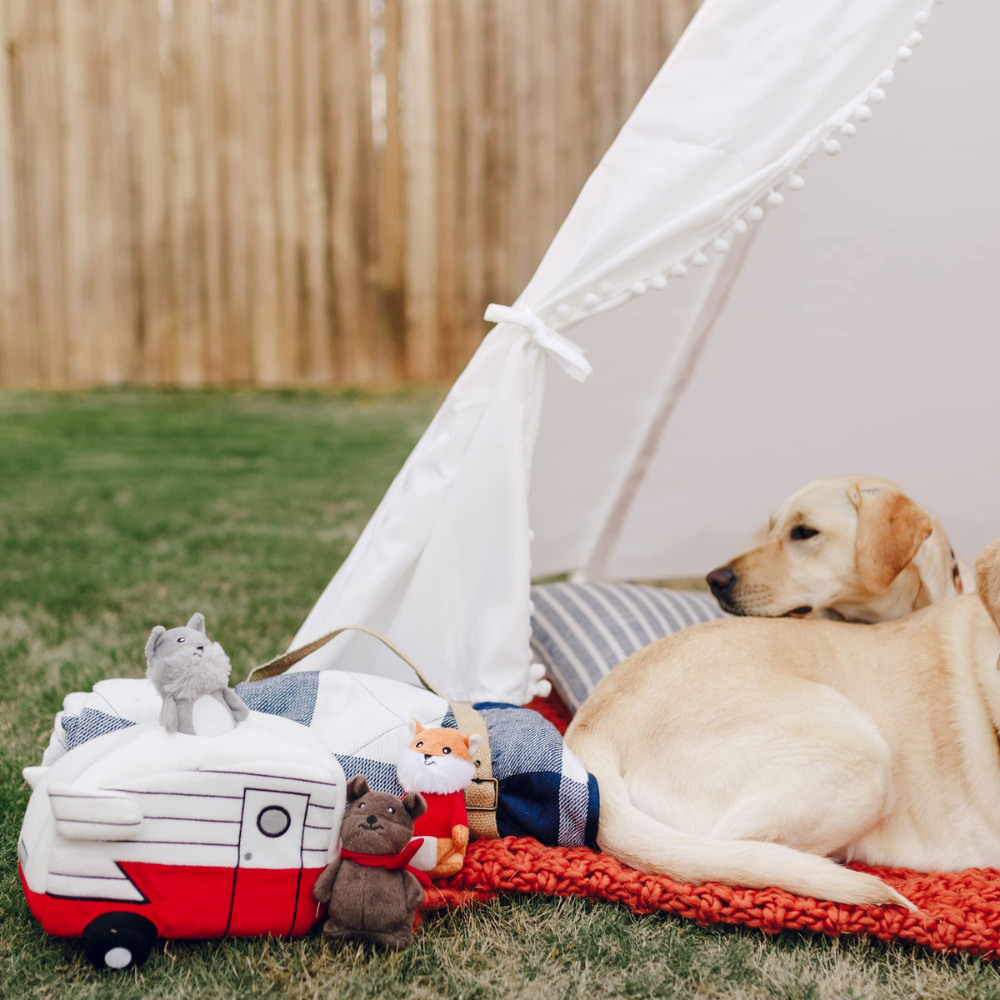 Zippy Paws Burrow Interactive Dog Toy - Retro camper