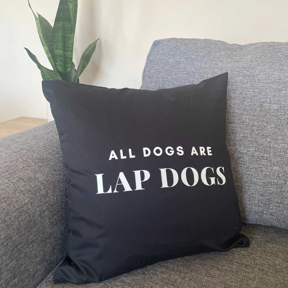 All dogs are lap dogs cushion - black