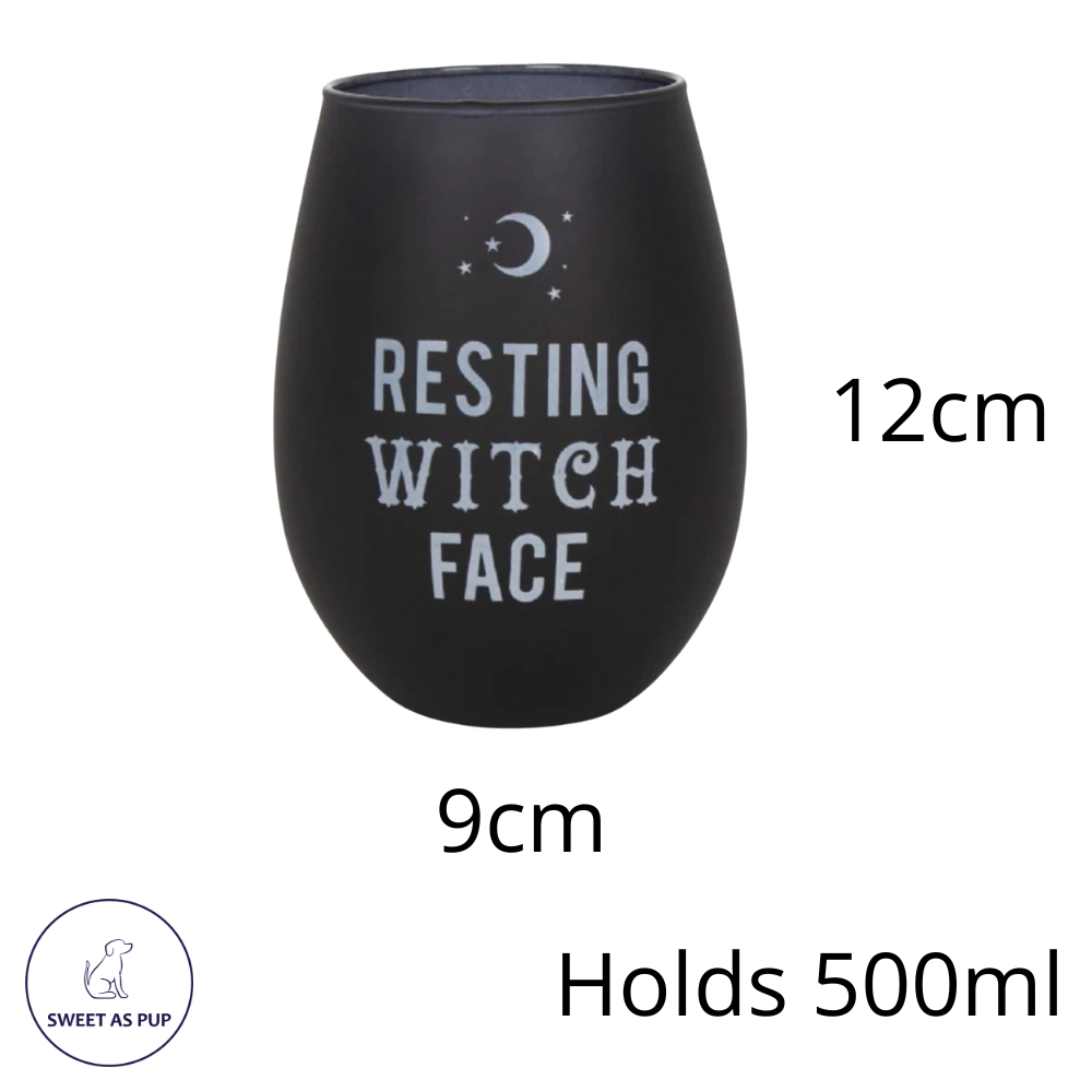 Resting witch face stemless wine glass