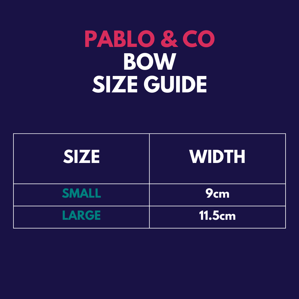Pablo and Co dog bowtie - size guide