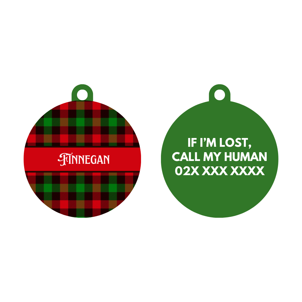 Dog ID tag - Christmas plaid