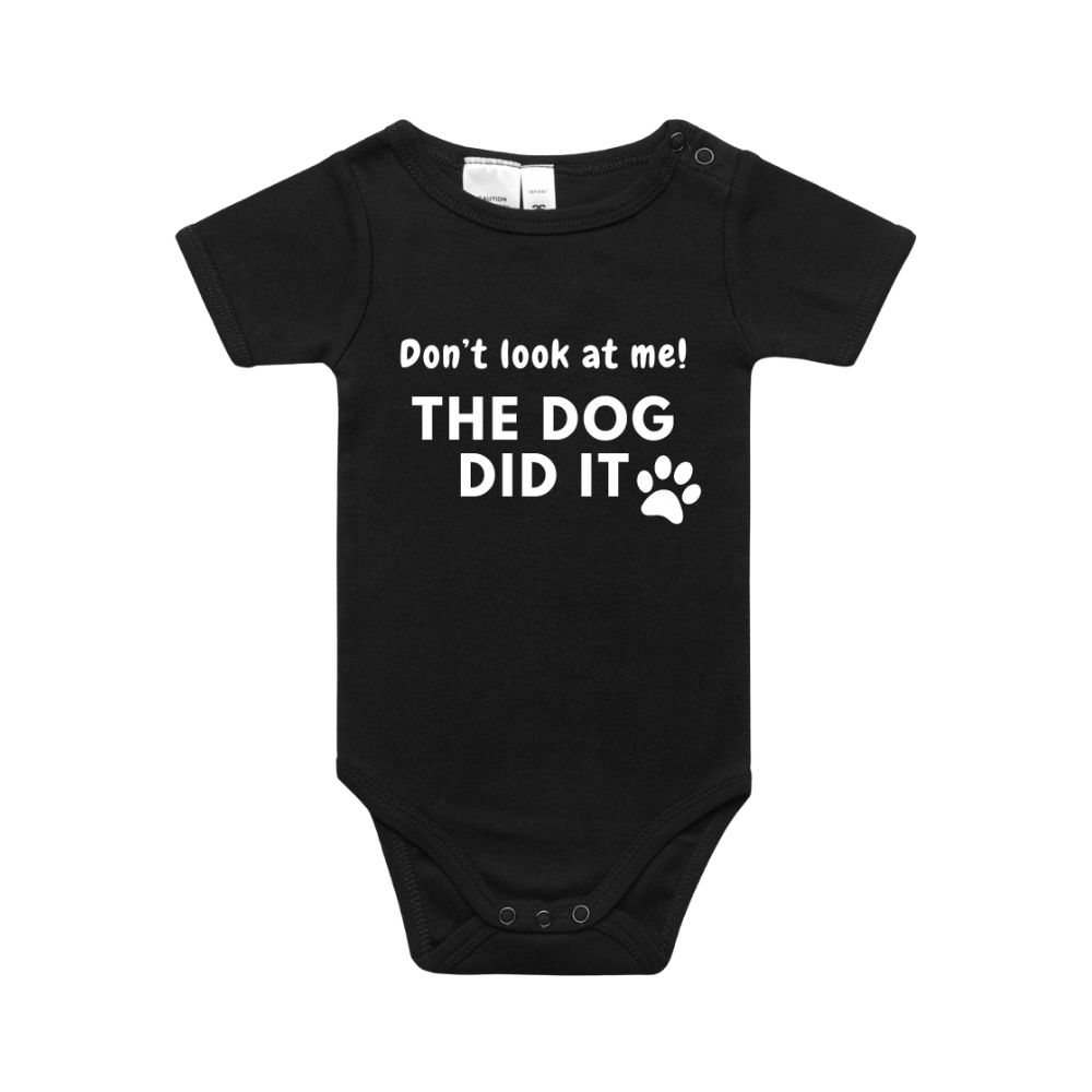 Don't look at me, the dog did it baby onesie