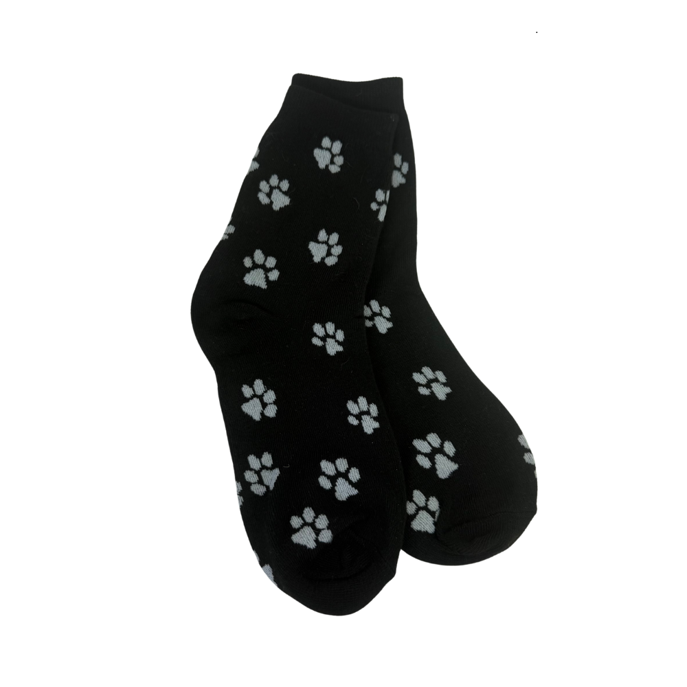 Paw print women's crew socks - black