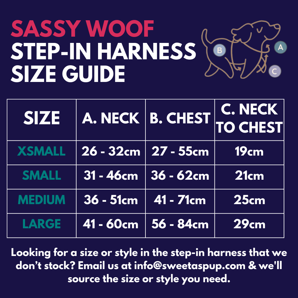 Sassy Woof step-in harness - Size guide