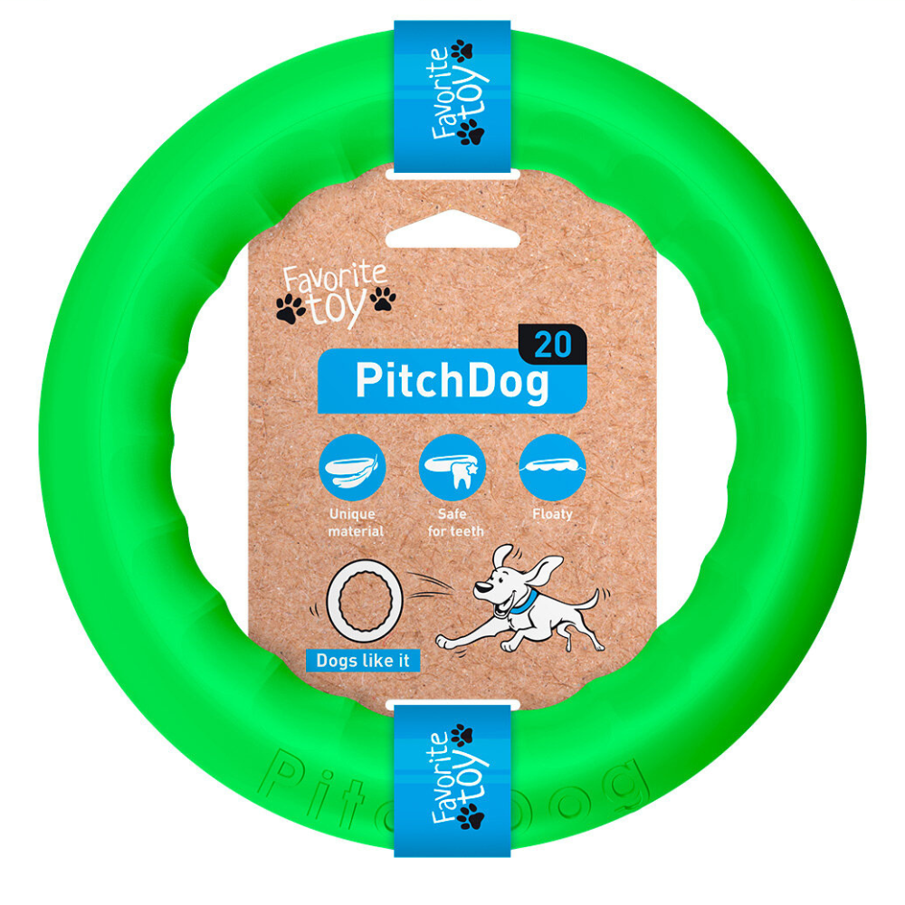 PitchDog fetch ring dog toy - green