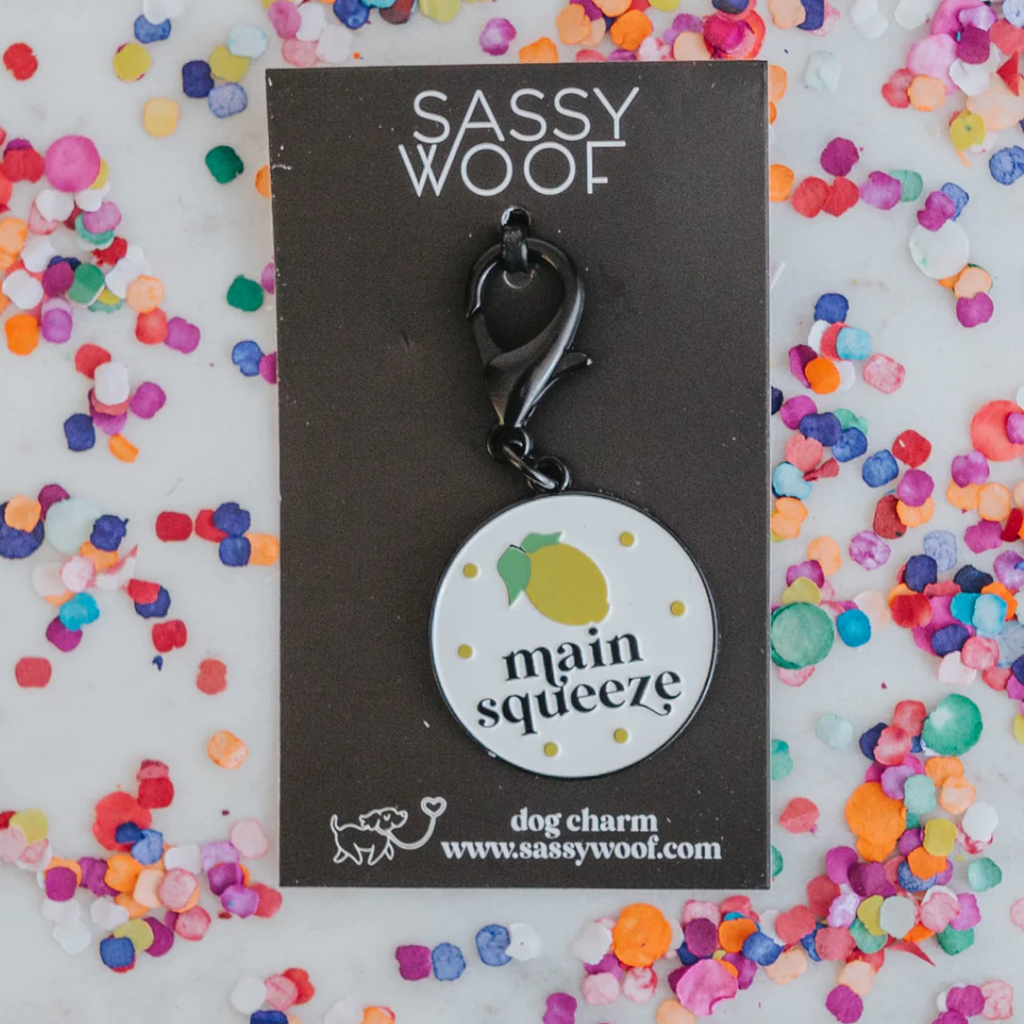 Sassy Woof dog collar tag - Main squeeze