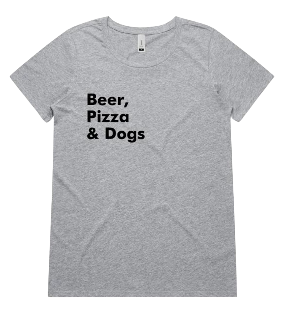 Beer, pizza and dogs t-shirt - womens 