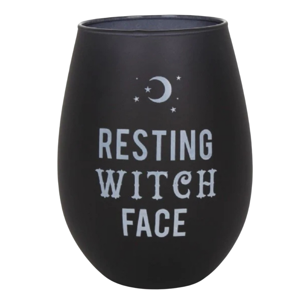 Resting witch face stemless wine glass