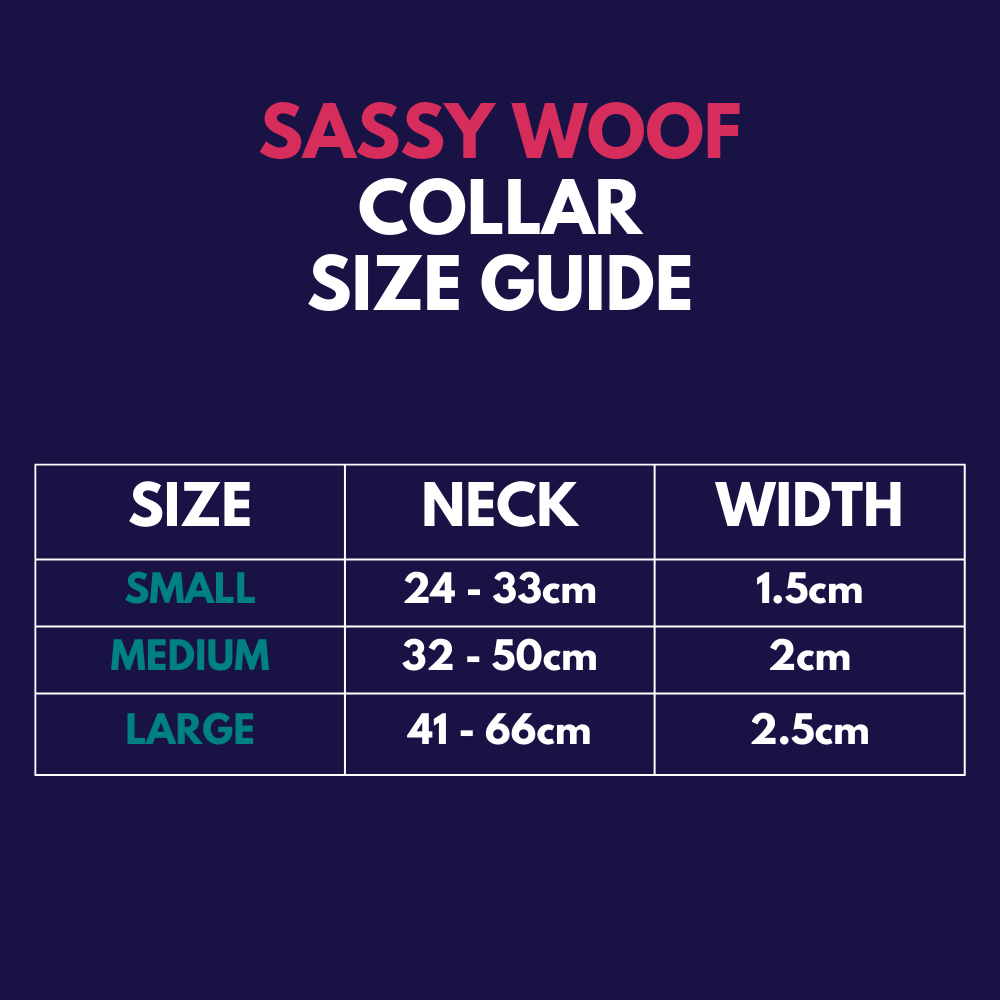 Sassy Woof dog collar - sizing chart