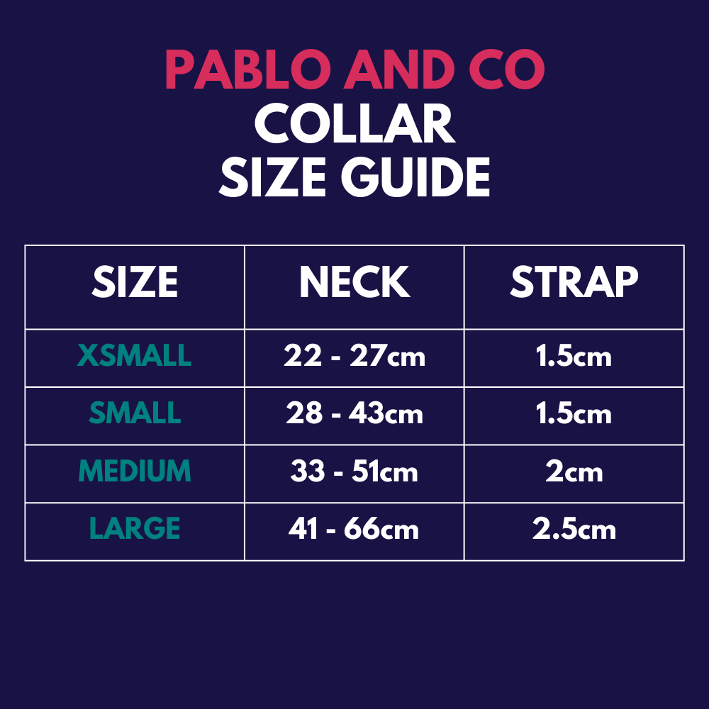 Pablo & Co dog collar - size guide