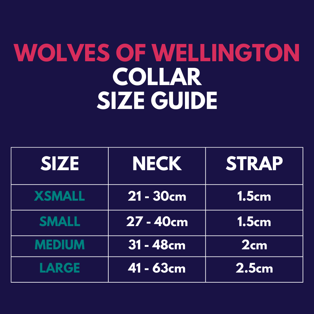 Wolves of Wellington dog collar - size guide