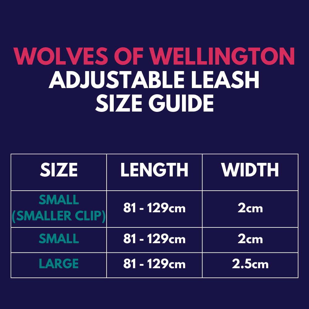 Wolves of Wellington adjustable dog leash - size guide