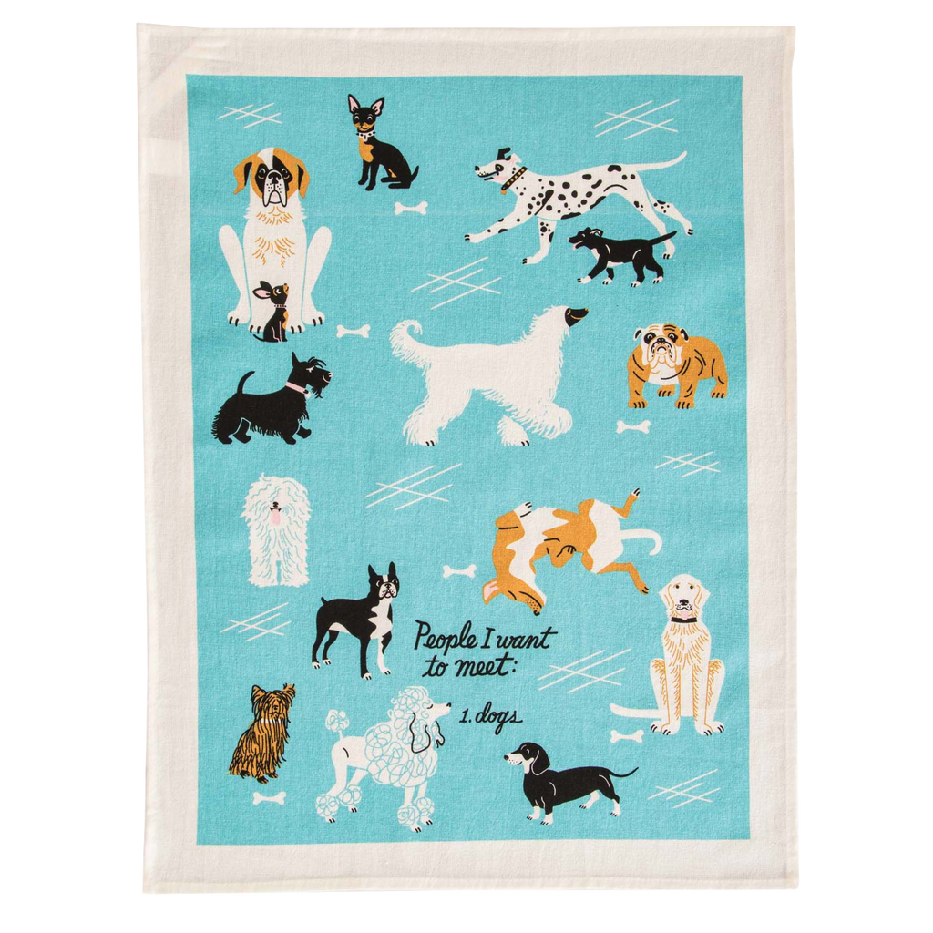 Blue Q people I want to meet, dogs tea towel